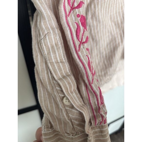 J. Crew Womens Linen Top SMALL Striped Button Up Shirt Embroidery - Picture 2 of 16